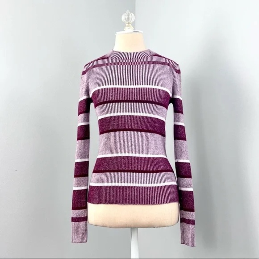 ⚡️SALE T by Alexander Wang Ribbed High Neck Top Cranberry Burgundy Red Stripe